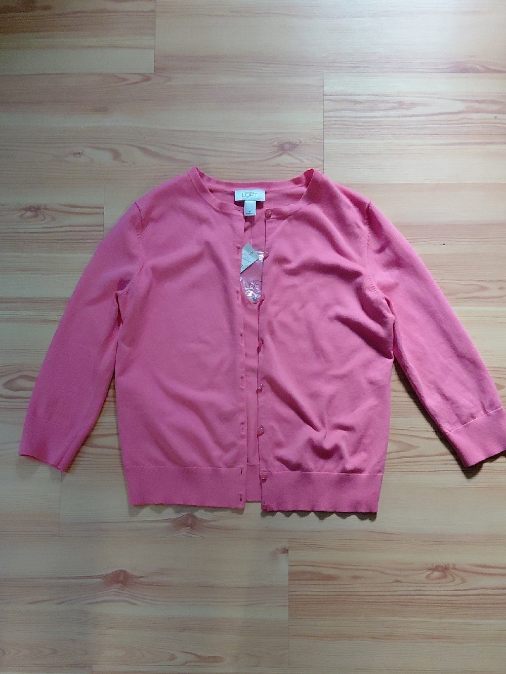 NWT LOFT Coral Pink/Coral Button-Up Crewneck Cardigan